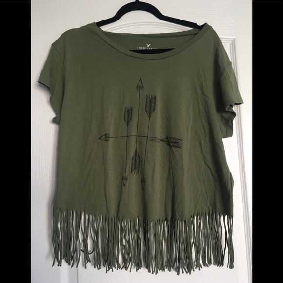 American Eagle Outfitters Tops - 🦚 FRINGED HEM COTTON TOP 🦚